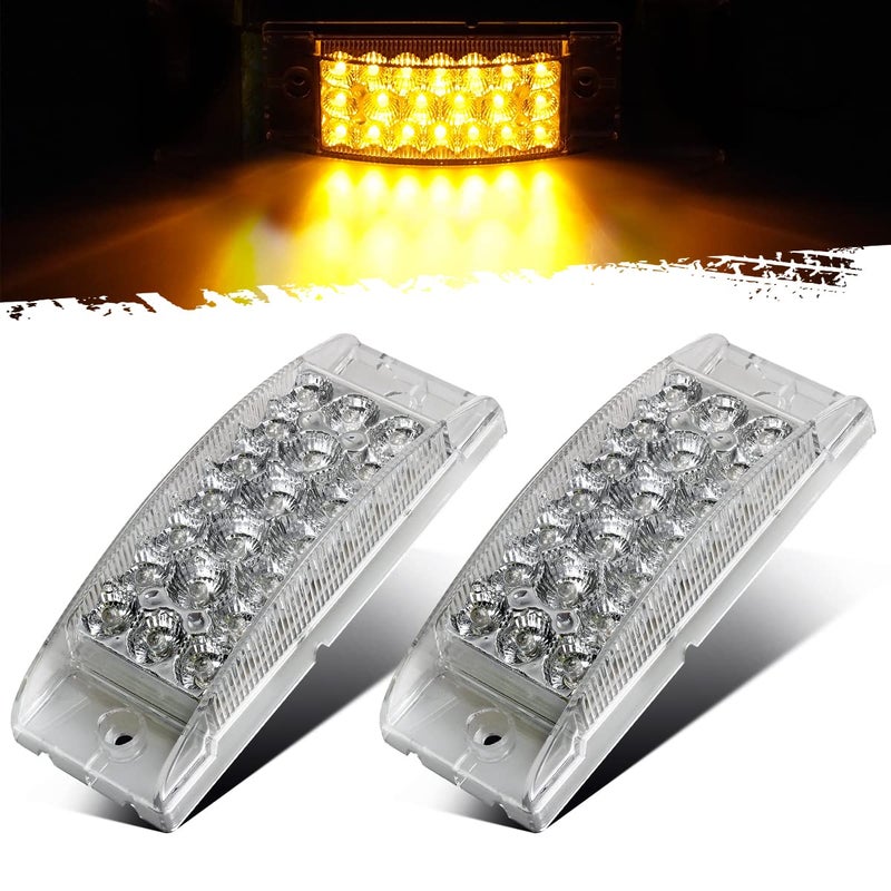 Partsam 2pcs 6 inch Amber 20 LED Marker Lights Turn Signal Light Sealed 6x2 Rectangular Rectangle Front Side Clearance lights for Semi Truck Trailer Camper RV Golf Cart 3 Wires 12V