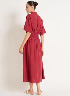 Femmella Solid Cinched Waist Shirt Midi Dress by Styli  - Image 5