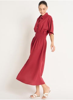 Femmella Solid Cinched Waist Shirt Midi Dress by Styli  - Image 4