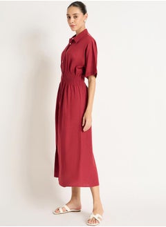 Femmella Solid Cinched Waist Shirt Midi Dress by Styli  - Image 3