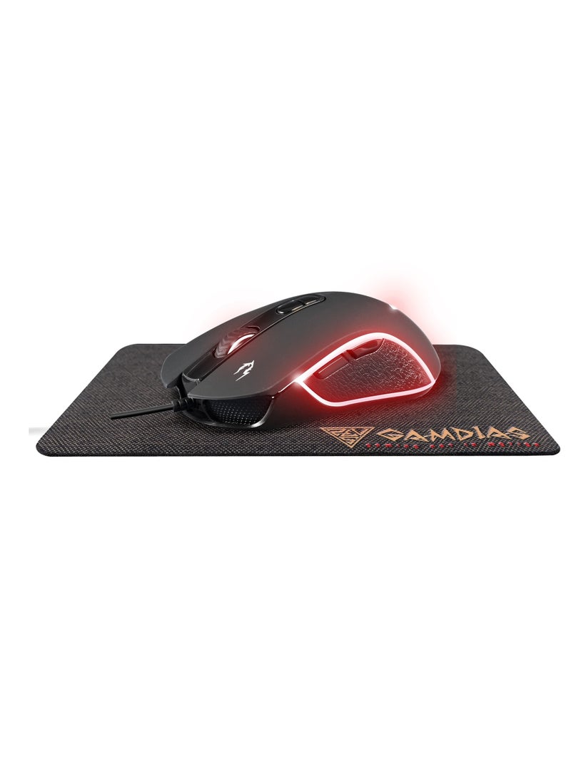 جامدياس - ماوس الألعاب GAMDIAS Zeus E3 RGB بدقة 3600 نقطة في البوصة + وسادة ماوس NYX E1 مقاس 23.5 × 18 سم - Image 1