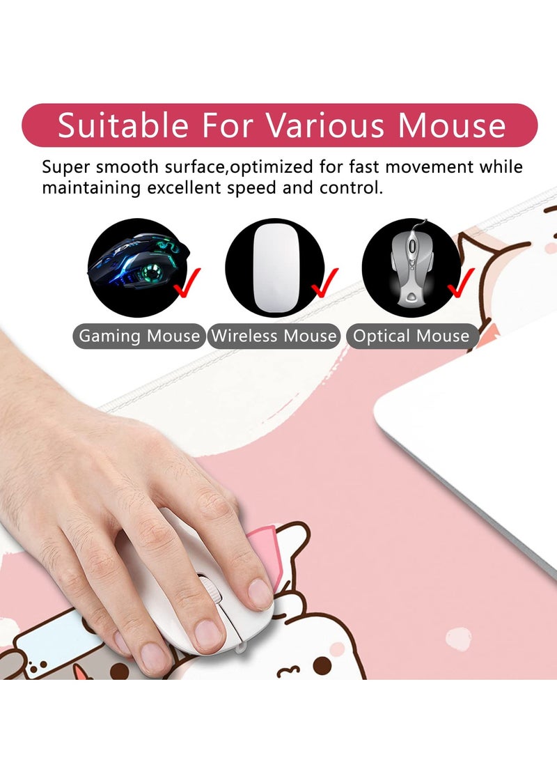 Green Tiger Pink Mouse Pad Cat XXL Kawaii Gaming Mouse Pad Animal Theme 35x15.7x0.12 inch Women Large Mouse Pad for Desk with Personalized Design for Laptop, Computer PC (Pink Cat -2) - Image 4