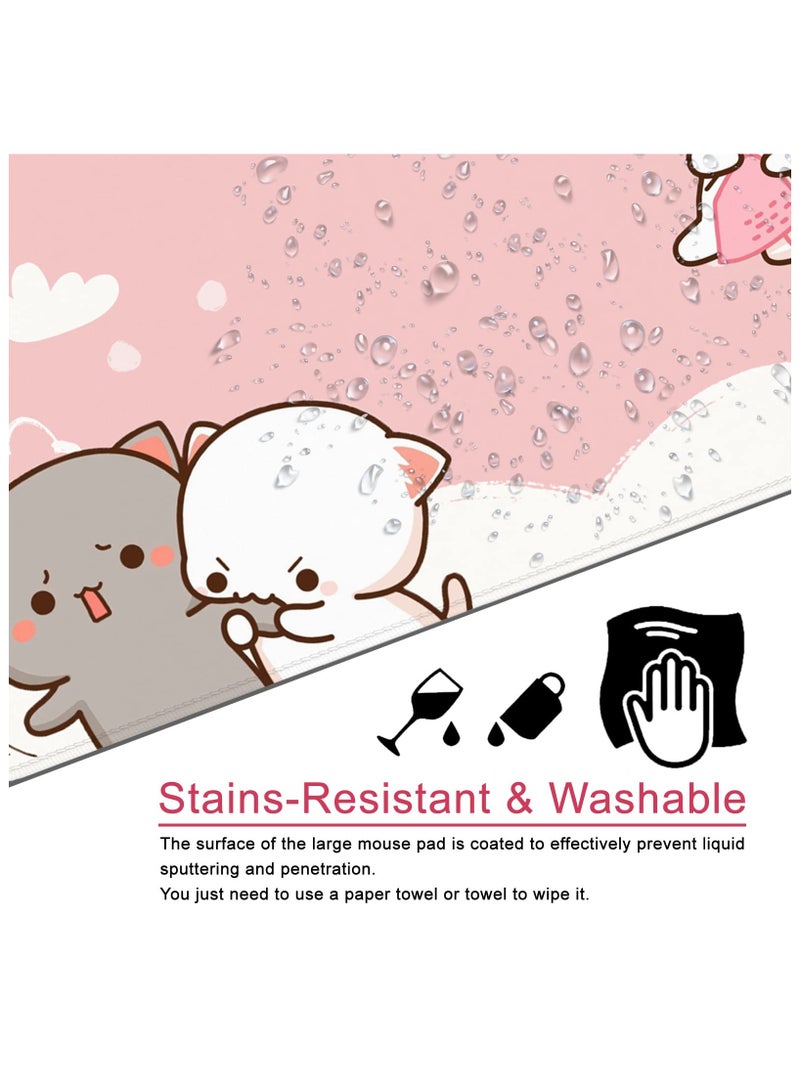 Green Tiger Pink Mouse Pad Cat XXL Kawaii Gaming Mouse Pad Animal Theme 35x15.7x0.12 inch Women Large Mouse Pad for Desk with Personalized Design for Laptop, Computer PC (Pink Cat -2) - Image 2