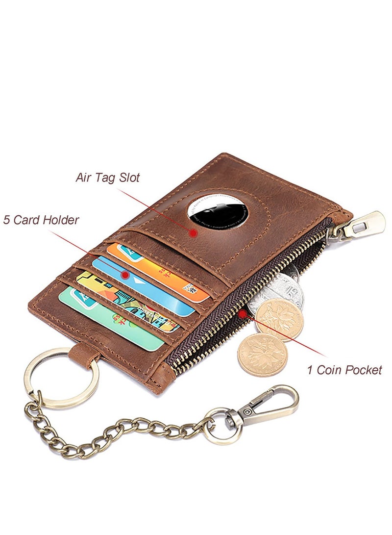 SOLARAE Men's Leather Wallet with AirTag Holder, Slim Minimalist Front Pocket Wallet for AirTag RFID Blocking Wallet Antique Brown, MINI, Classic - Image 3