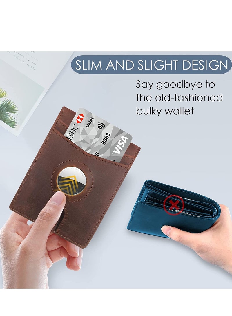 SOLARAE Men's Leather Wallet with AirTag Holder, Slim Minimalist Front Pocket Wallet for AirTag RFID Blocking Wallet Antique Brown, MINI, Classic - Image 4