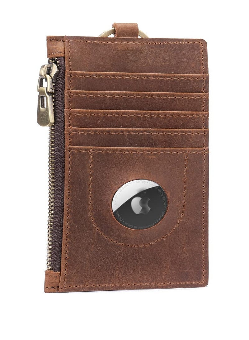 SOLARAE Men's Leather Wallet with AirTag Holder, Slim Minimalist Front Pocket Wallet for AirTag RFID Blocking Wallet Antique Brown, MINI, Classic - Image 1