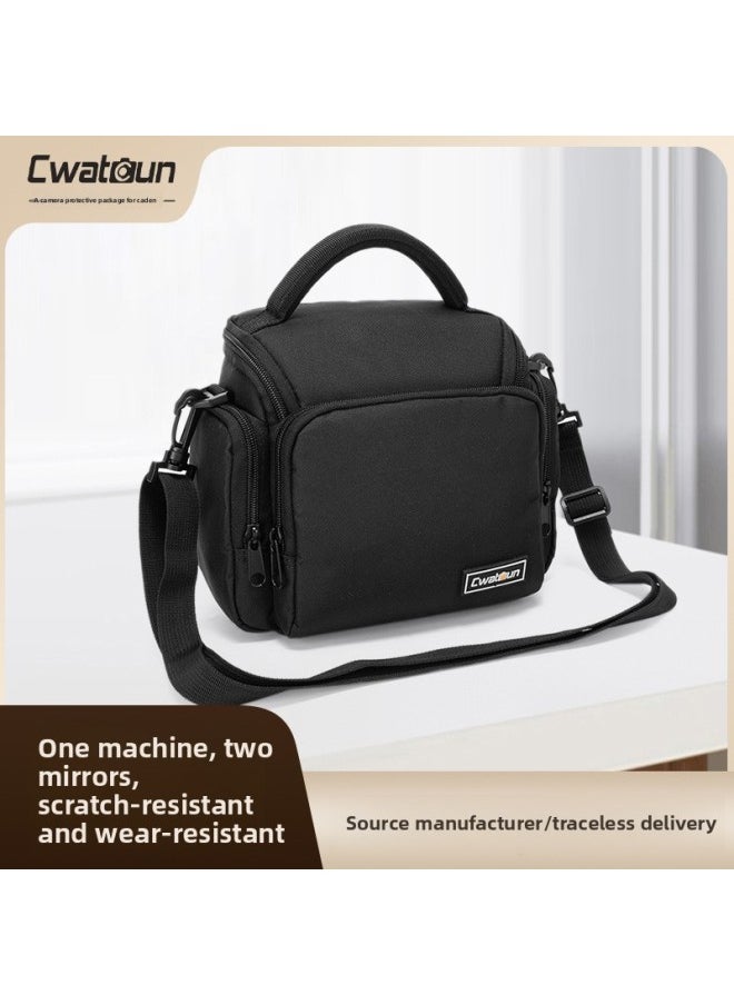 Generic Cwatcun Hong Kong SLR Camera Bag Shoulder Digital Camera Bag Outdoor Nylon Fashion Photography Backpack-Color:Cn+d11+1.0 Large Black (1 Machine 2 Mirrors + 1 Pack Of 2 + Thickened Partitions + Lifetime Warranty)  - Image 2