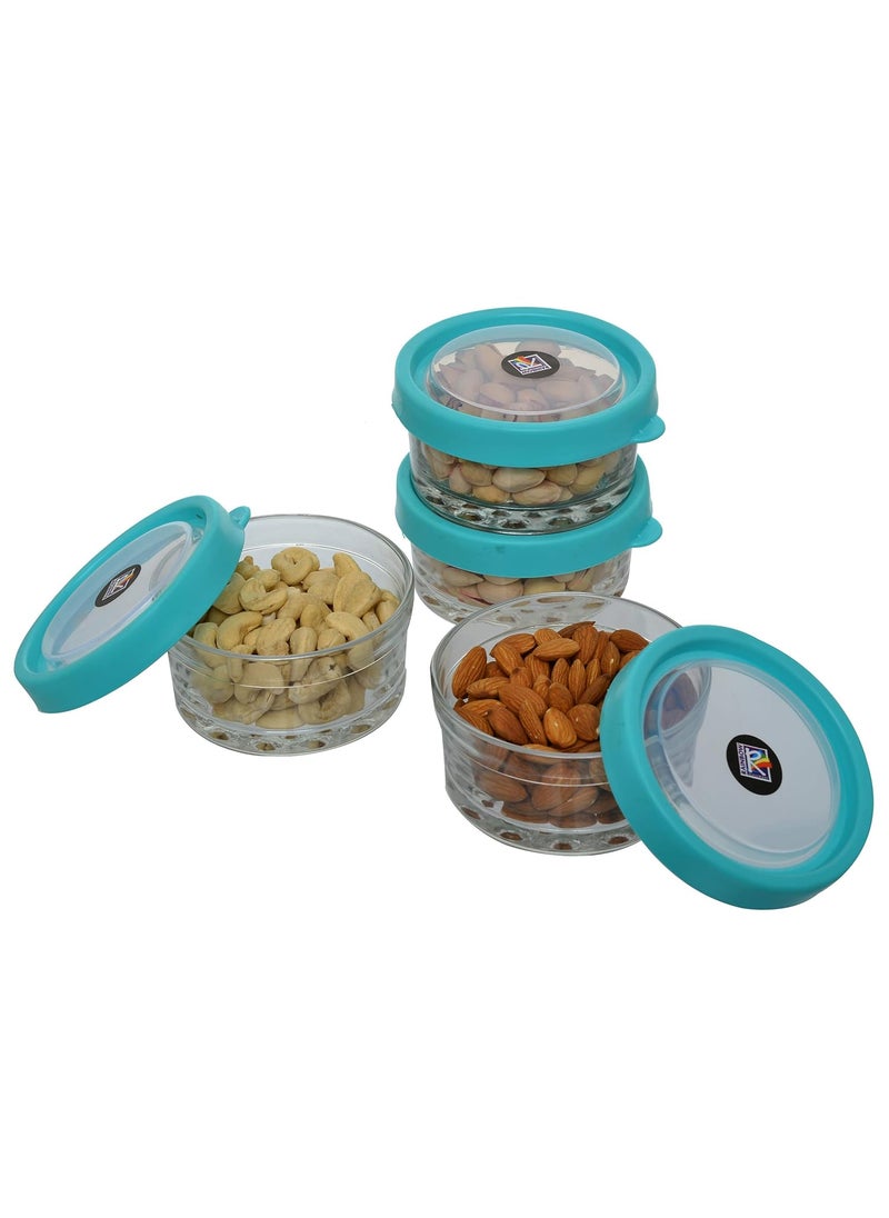 RUFICA RUFICA Mixing Glass Bowl Set of 4 Pcs with Air Tight Lid Transparent Glass Jars with Color Lid Oven and Microwave Safe Bowl with 250 ml Round Bowl for Kitchen Storage Multicolor  - Image 2