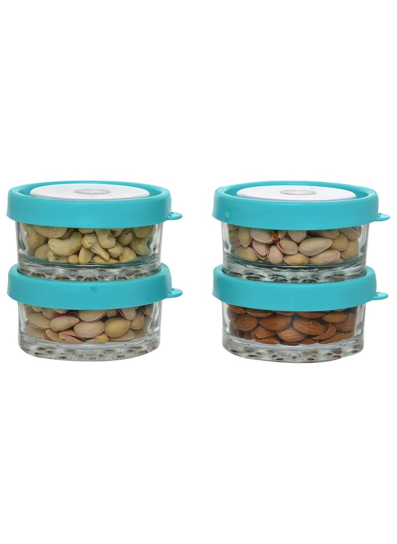 RUFICA RUFICA Mixing Glass Bowl Set of 4 Pcs with Air Tight Lid Transparent Glass Jars with Color Lid Oven and Microwave Safe Bowl with 250 ml Round Bowl for Kitchen Storage Multicolor  - Image 1