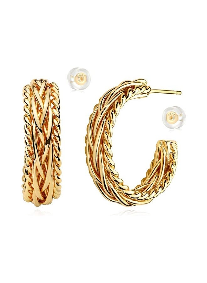Mevecco - Women Hoop Earrings Gold Open C Shape 14K Gold Filled Small Simple Handmade Hypoallergenic Everyday Illusion Jewelry - Image 1