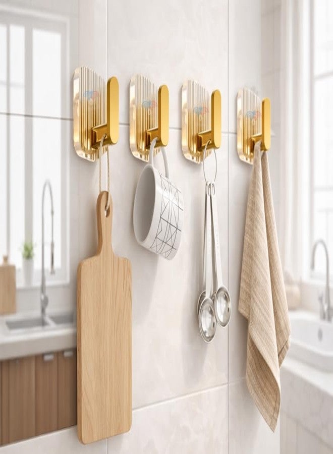 Glenston Self Adhesive Wall Hooks Golden for Kitchen & Bathroom - Heavy Duty Transparent & Golden Hooks for Hanging Towels, Mugs,Bathroom, Kitchen, Bedroom, Office, Home (Pack of 4 Hooks) - Image 4