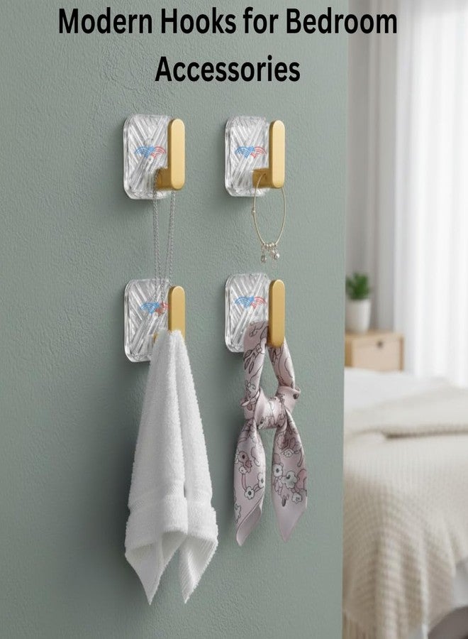 Glenston Self Adhesive Wall Hooks Golden for Kitchen & Bathroom - Heavy Duty Transparent & Golden Hooks for Hanging Towels, Mugs,Bathroom, Kitchen, Bedroom, Office, Home (Pack of 4 Hooks) - Image 5