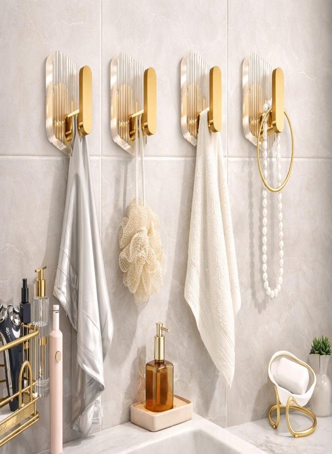 Glenston Self Adhesive Wall Hooks Golden for Kitchen & Bathroom - Heavy Duty Transparent & Golden Hooks for Hanging Towels, Mugs,Bathroom, Kitchen, Bedroom, Office, Home (Pack of 4 Hooks) - Image 3