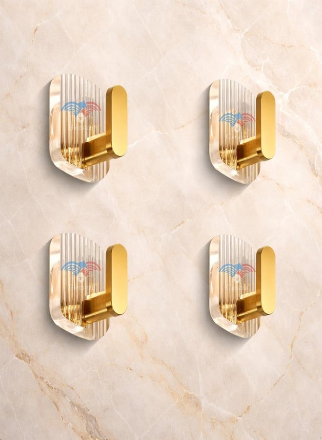 Glenston Self Adhesive Wall Hooks Golden for Kitchen & Bathroom - Heavy Duty Transparent & Golden Hooks for Hanging Towels, Mugs,Bathroom, Kitchen, Bedroom, Office, Home (Pack of 4 Hooks) - Image 1