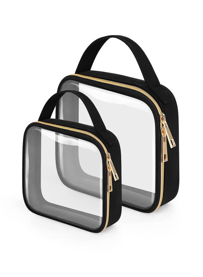 Wedama Clear Toiletry Bag, 2 Pack Clear Makeup Bags with Handles, PVC Cosmetic Bags for Women and Men, Large Opening Toiletry Bags, Black - Image 1