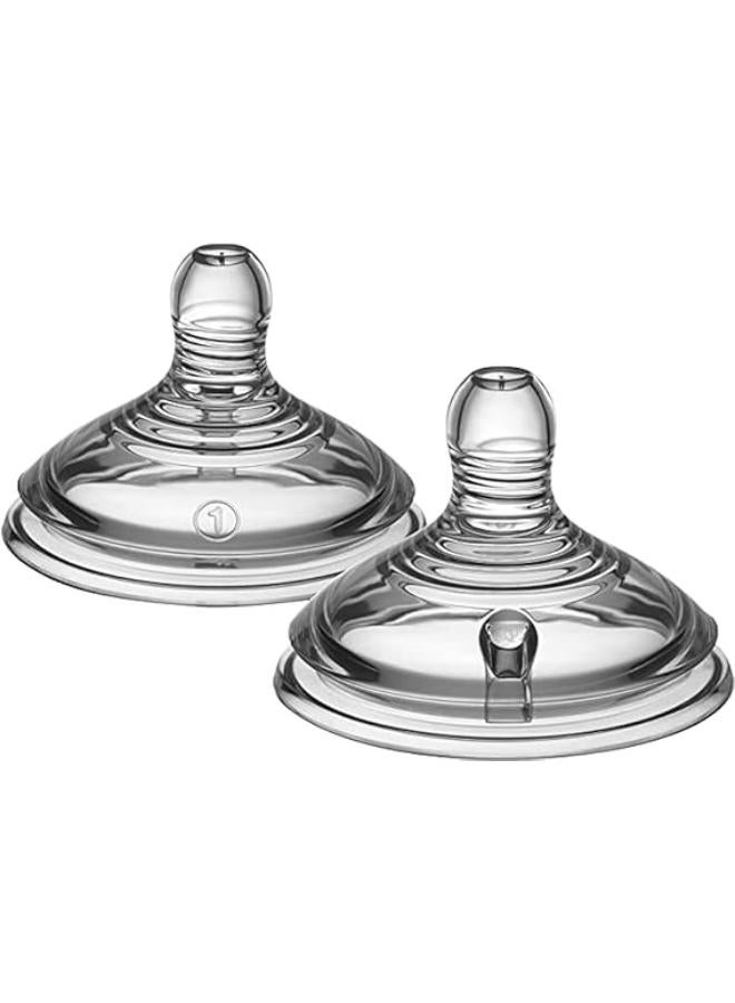 tommee tippee Natural Start Baby Bottle Teats, Slow Flow, 0+ Months, Breast-Like for a Natural Latch, Anti-colic Valve, Soft Silicone, Pack of 2 - Image 1