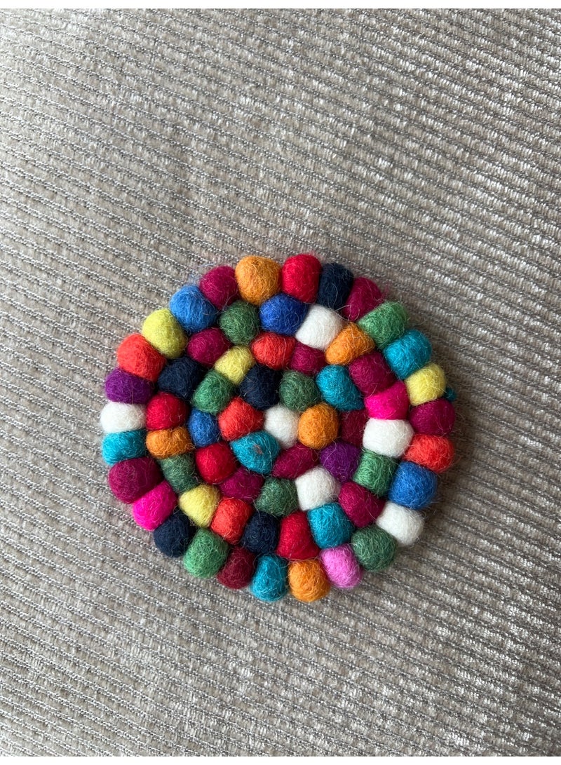Handmade Felt Ball Coasters – Handmade Colorful Round Table Mats, 10 cm, Pack of 4 - Image 1