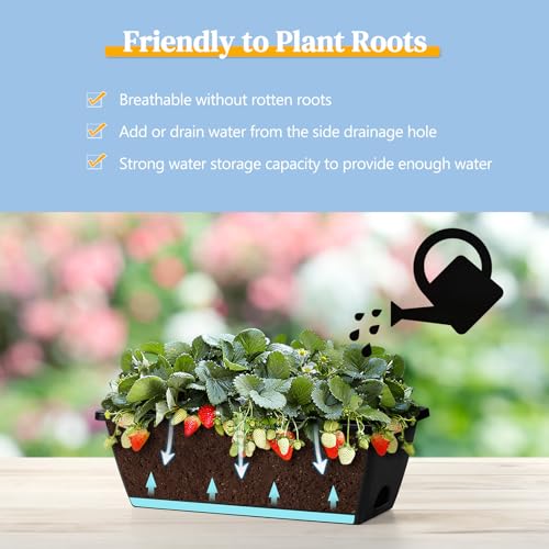 smusei 4 Pack Window Boxes Planters 17’’ Railing Planter Box with Adjustable Brackets, Deck Railing Hanging Flower Pots Rectangular Herb Planter for Outdoor Fence Garden, Balcony Decor - Image 5