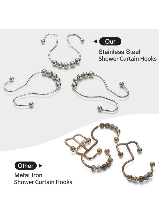 Goowin Goowin Shower Curtain Hooks, 12 Pcs Shower Curtain Rings, Stainless Steel Brush Nickel Shower Curtain Hooks Rings Rust Proof, Smooth Sliding Anti-Drop Double Shower Hooks for Shower Curtain (Nickel)  - Image 2