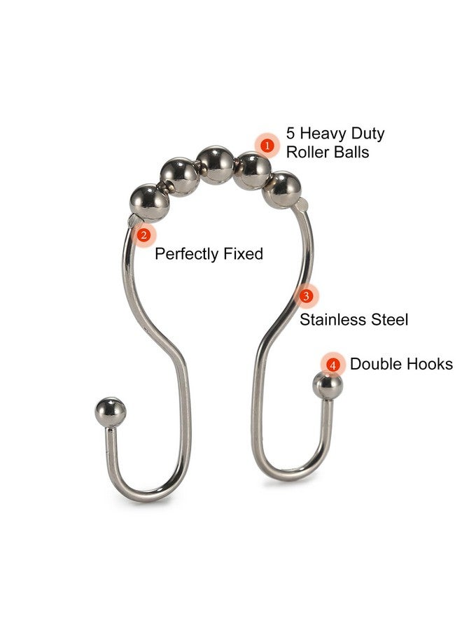 Goowin Goowin Shower Curtain Hooks, 12 Pcs Shower Curtain Rings, Stainless Steel Brush Nickel Shower Curtain Hooks Rings Rust Proof, Smooth Sliding Anti-Drop Double Shower Hooks for Shower Curtain (Nickel)  - Image 4
