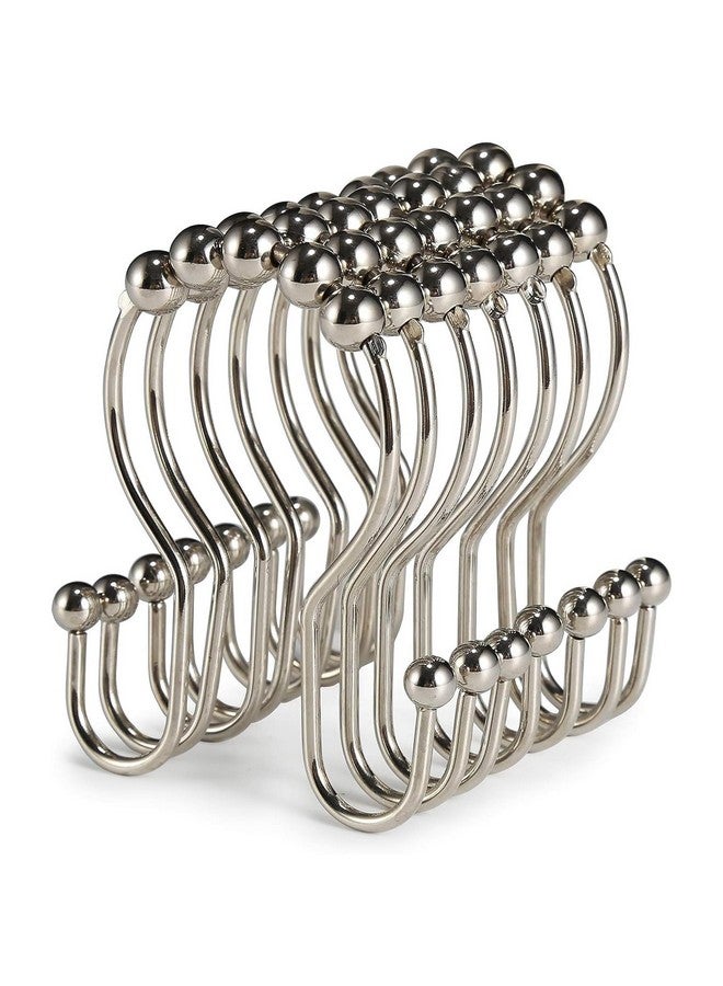 Goowin Goowin Shower Curtain Hooks, 12 Pcs Shower Curtain Rings, Stainless Steel Brush Nickel Shower Curtain Hooks Rings Rust Proof, Smooth Sliding Anti-Drop Double Shower Hooks for Shower Curtain (Nickel)  - Image 1