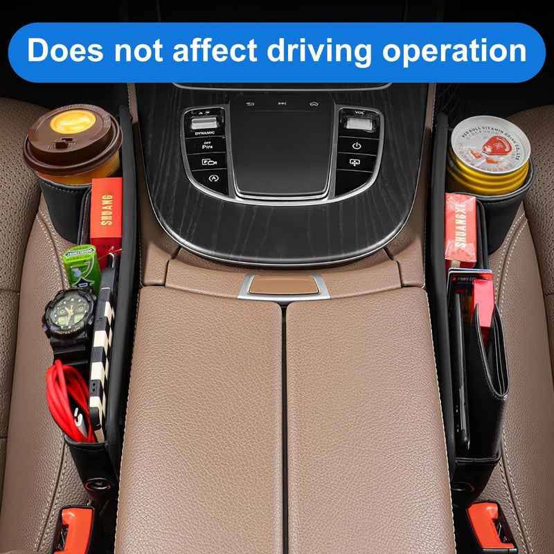 IMOLL 2 Pack Car Seat Gap Filler, Automotive Seat Leather Storage Box with Cup Holder, Universal Seat Gap Organizer, Adjustable Car Seat Storage Box, for Phones Glasses Keys Cards (Black) - Image 4