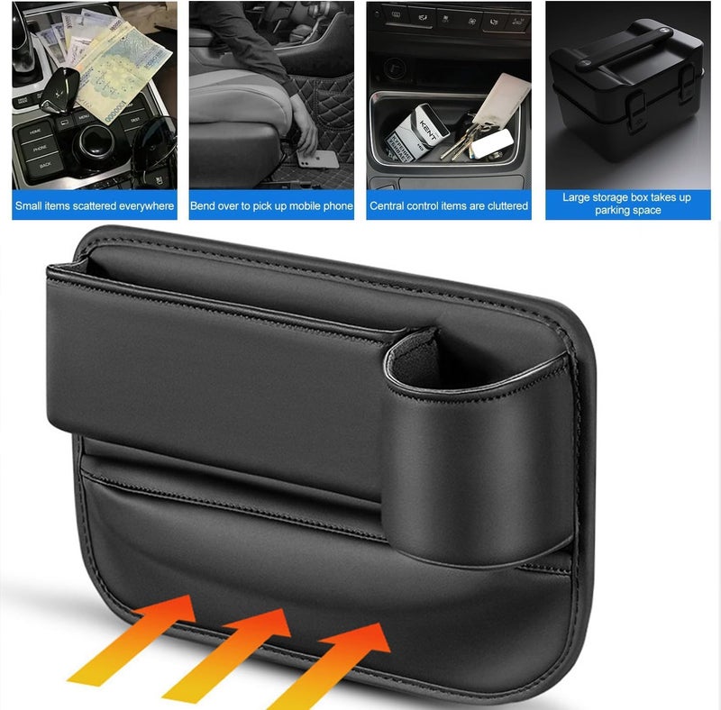 IMOLL 2 Pack Car Seat Gap Filler, Automotive Seat Leather Storage Box with Cup Holder, Universal Seat Gap Organizer, Adjustable Car Seat Storage Box, for Phones Glasses Keys Cards (Black) - Image 5