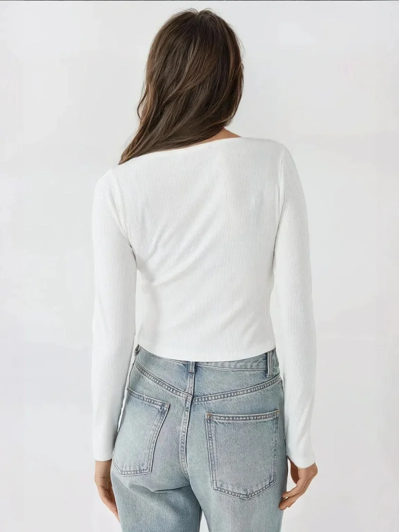 Hiccup White Lace V-Neck Long Sleeve Top for Women | Best Price UAE