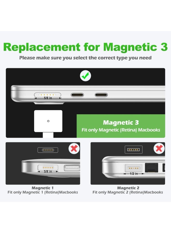 140W USB C to Magnetic 3 Safe Charging Cable(2 M/6.6 ft)for M5/M4/M3/M2/M1 MacBook Pro Air Charger Cord for MacBook Pro (16/142026/2025/2024/2023/2021), Air (15/132026/2025/2024/2023/2022)White - Image 3