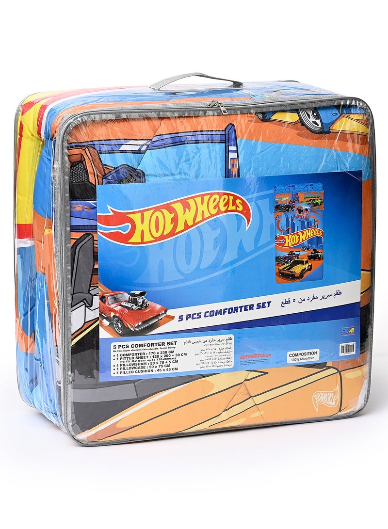 Hot Wheels Hotwheels 5In1 BNB Comforter Set – Brushed Microfiber Material – Polyester Shell – Yellow - Image 1