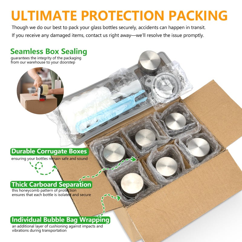 Zukro Glass Juice Bottles with Lids for Juicing 18 oz, Reusable Clear Glass Water Bottles with Stainless Steel Airtight Cap for Refrigerator, 100% Leak Proof Drinking Jar, BPA Free, Set of 6 - Image 5