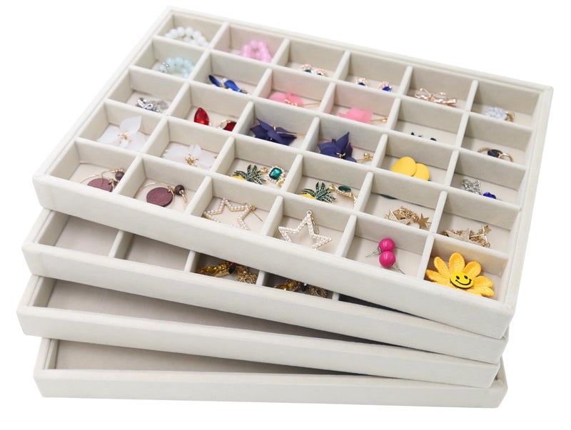 Stratalife Velvet Jewelry Organizer Stackable Earrings Organizer 12 Grid Bracelet Organizer Jewelry Drawer Organizer Jewelry Holder Display for Earring Necklace Women Girls Beige - Image 2
