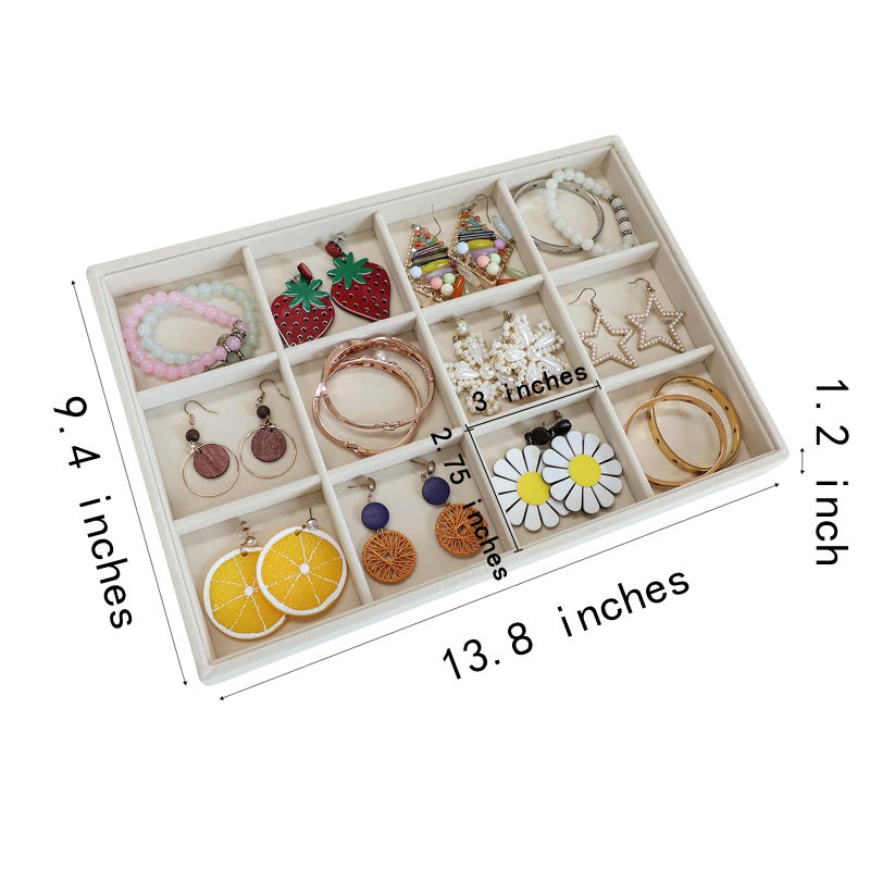 Stratalife Velvet Jewelry Organizer Stackable Earrings Organizer 12 Grid Bracelet Organizer Jewelry Drawer Organizer Jewelry Holder Display for Earring Necklace Women Girls Beige - Image 5