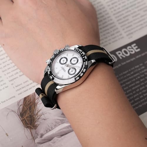 TACTICAL FROG Nylon Watch Band 18mm 19 mm 20mm 22 mm 24 mm, Waterproof Military Watch Straps Replacement for Men Women, With Stainless Steel Buckle (BlackKhaki, 20mm) - Image 5