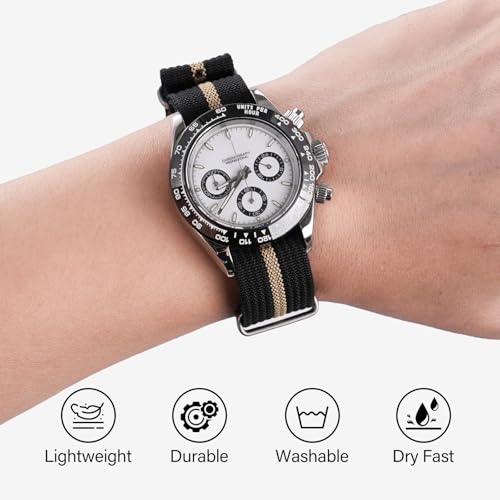 TACTICAL FROG Nylon Watch Band 18mm 19 mm 20mm 22 mm 24 mm, Waterproof Military Watch Straps Replacement for Men Women, With Stainless Steel Buckle (BlackKhaki, 20mm) - Image 4