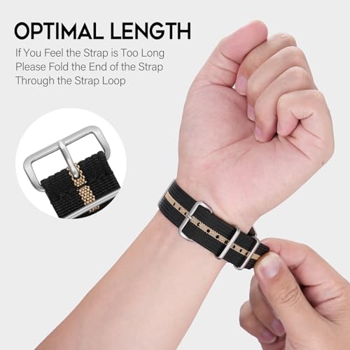 TACTICAL FROG Nylon Watch Band 18mm 19 mm 20mm 22 mm 24 mm, Waterproof Military Watch Straps Replacement for Men Women, With Stainless Steel Buckle (BlackKhaki, 20mm) - Image 3