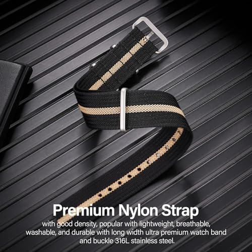 TACTICAL FROG Nylon Watch Band 18mm 19 mm 20mm 22 mm 24 mm, Waterproof Military Watch Straps Replacement for Men Women, With Stainless Steel Buckle (BlackKhaki, 20mm) - Image 2