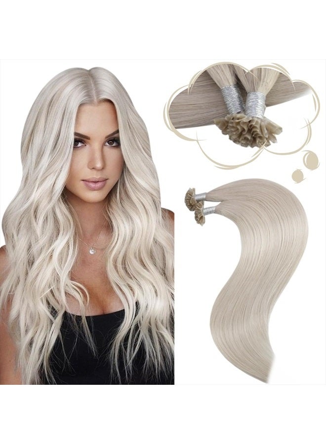 Moresoo U Tip Hair Extensions Human Hair Platinum Blonde U Tip Keratin Hair Extensions Human Hair 22 Inch U Tip Fusion Hair Extensions Blonde 50G 50 Strands Color #60A - Image 1