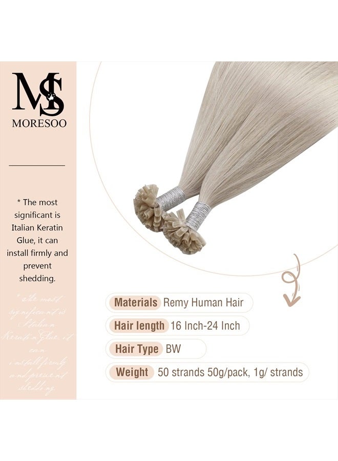 Moresoo U Tip Hair Extensions Human Hair Platinum Blonde U Tip Keratin Hair Extensions Human Hair 22 Inch U Tip Fusion Hair Extensions Blonde 50G 50 Strands Color #60A - Image 2