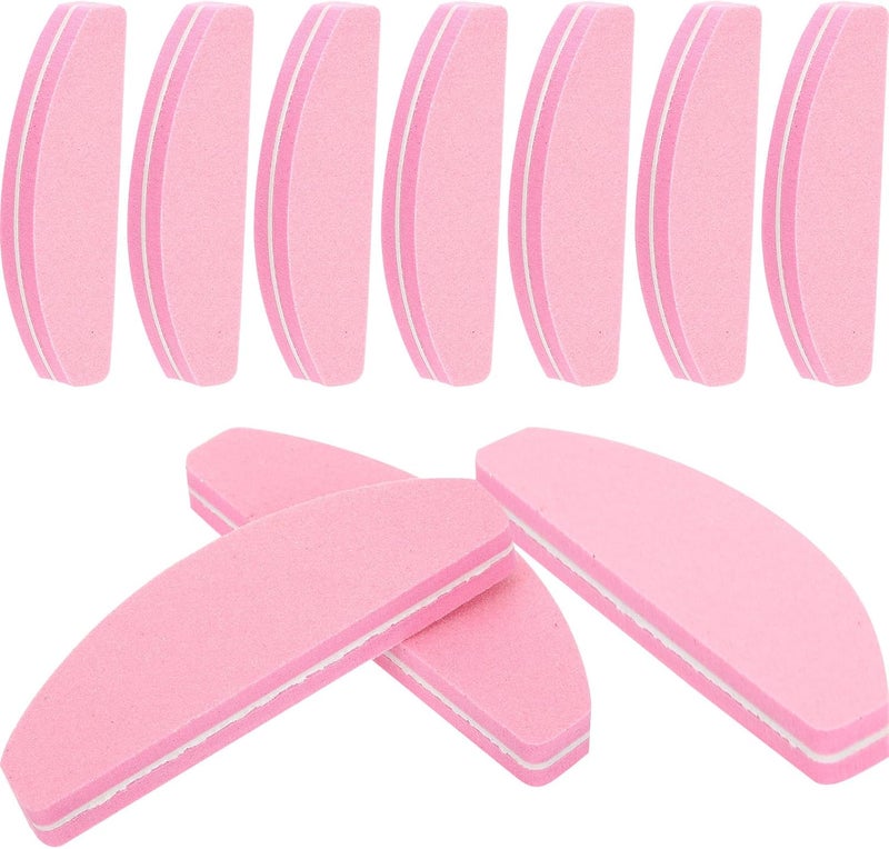 20pcs Double-Sided Curved Nail Files and Buffer Blocks for Manicure Acrylic Nail Buffering Tools with High Elasticity Sponge Semi-Moon Pink Set for Professional and Home Use - Image 1