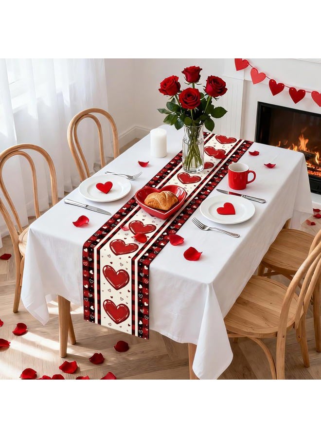 Artscope Buffalo Plaid Love Hearts Valentine's Day Table Runner, Anniversary Wedding Holiday Kitchen Dining Table Decoration for Valentine Home Decor 13x72 Inch - Image 4