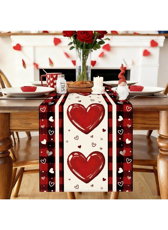 Artscope Buffalo Plaid Love Hearts Valentine's Day Table Runner, Anniversary Wedding Holiday Kitchen Dining Table Decoration for Valentine Home Decor 13x72 Inch - Image 2