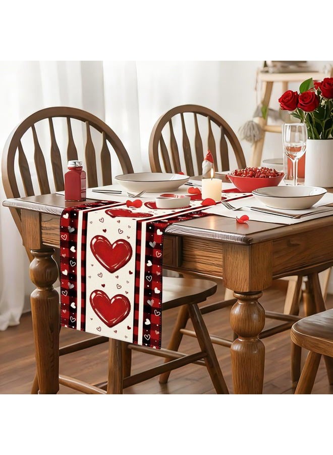 Artscope Buffalo Plaid Love Hearts Valentine's Day Table Runner, Anniversary Wedding Holiday Kitchen Dining Table Decoration for Valentine Home Decor 13x72 Inch - Image 3