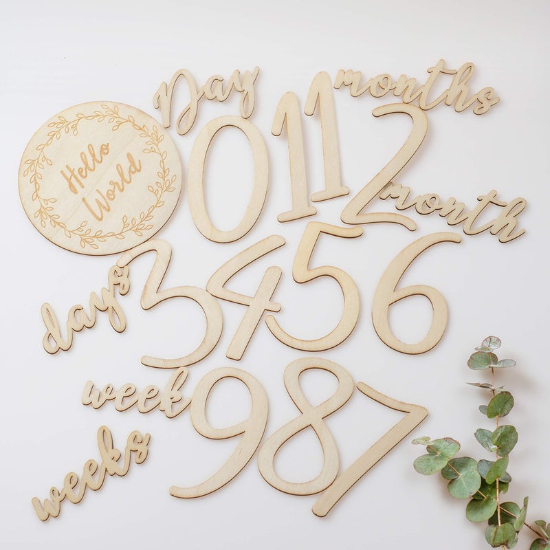Miaoberry Baby Milestone Numbers|Baby Photo Props Wooden|Newborn Birth Announcement Card Wooden| - Image 1