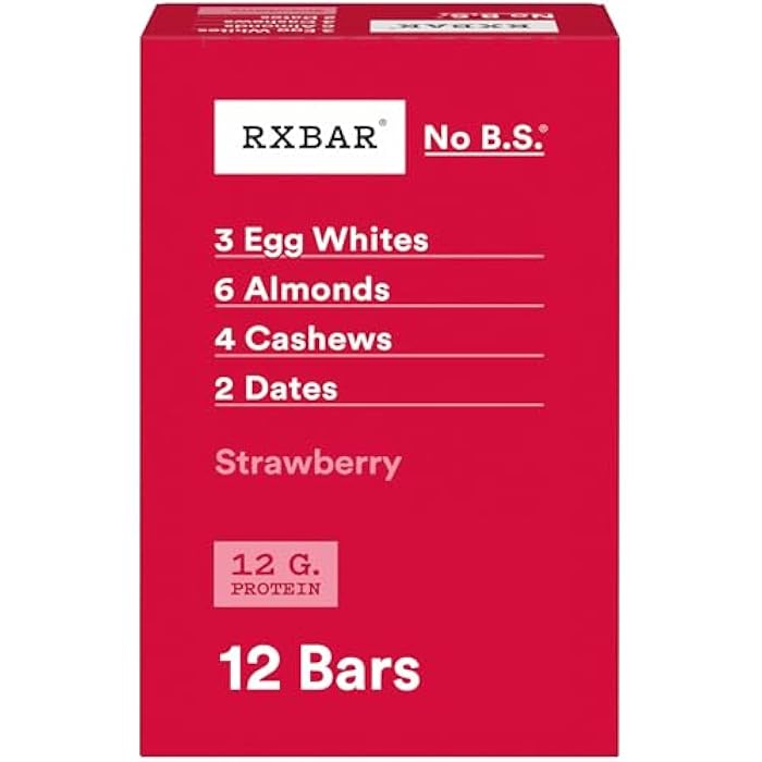 RXBAR بار بروتين RXBAR، 12 جرام بروتين، وجبات خفيفة خالية من الجلوتين، فراولة، علبة 22 أونصة (12 بار) - Image 1