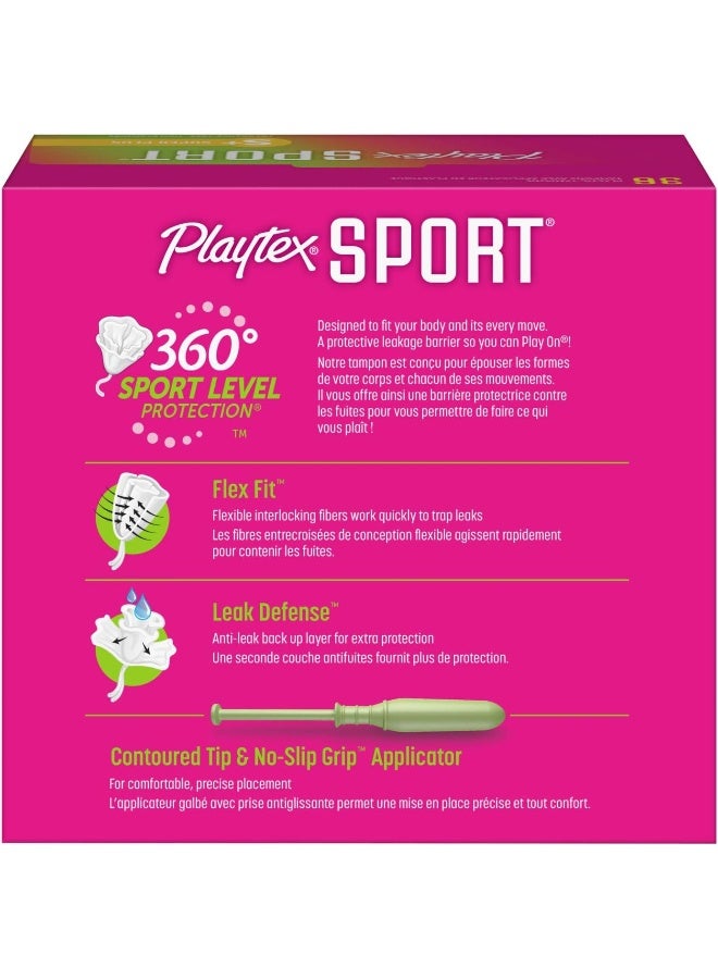 playtex تامبون بلايتكس سبورت سوبر بلس بامتصاص عالٍ خالي من العطور 36 قطعة تامبونات سوبر بلس للنساء للعناية النسائية تامبون بلايتكس مع دفاع 360 ضد التسرب - Image 3