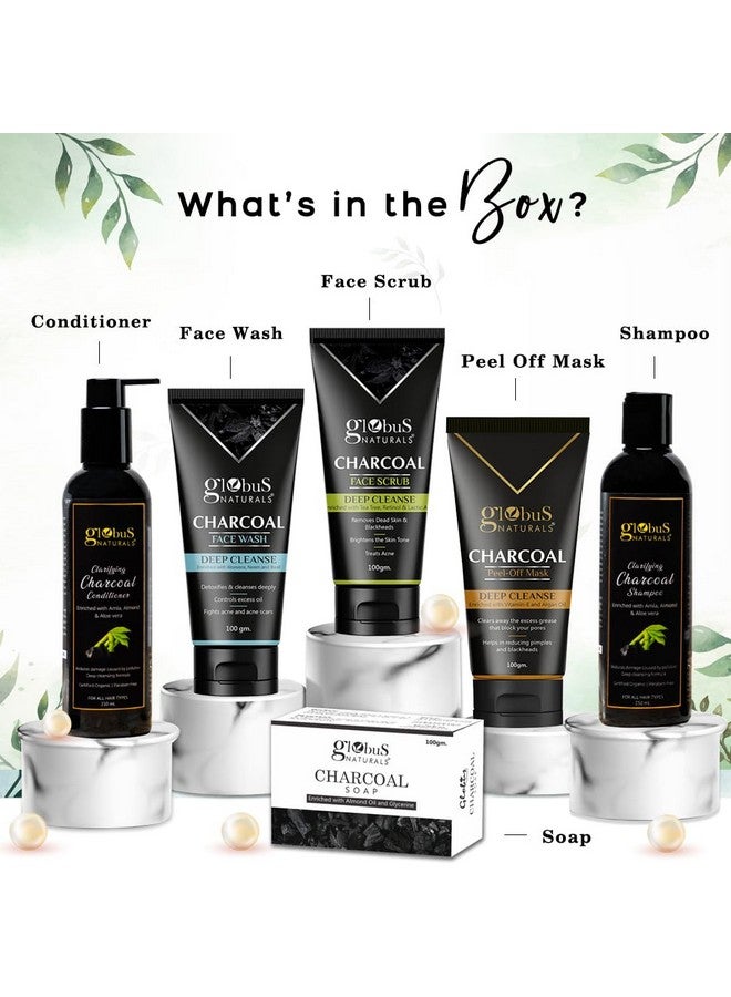 Globus Naturals Charcoal Detox Gift Box, Set Of 6 - Face Wash, Face Scrub, Peel Off Mask, Shampoo, Conditioner, Soap, For Oily, Combination, Sensitive & Acne Prone Skin, Both Men & Women - Image 3