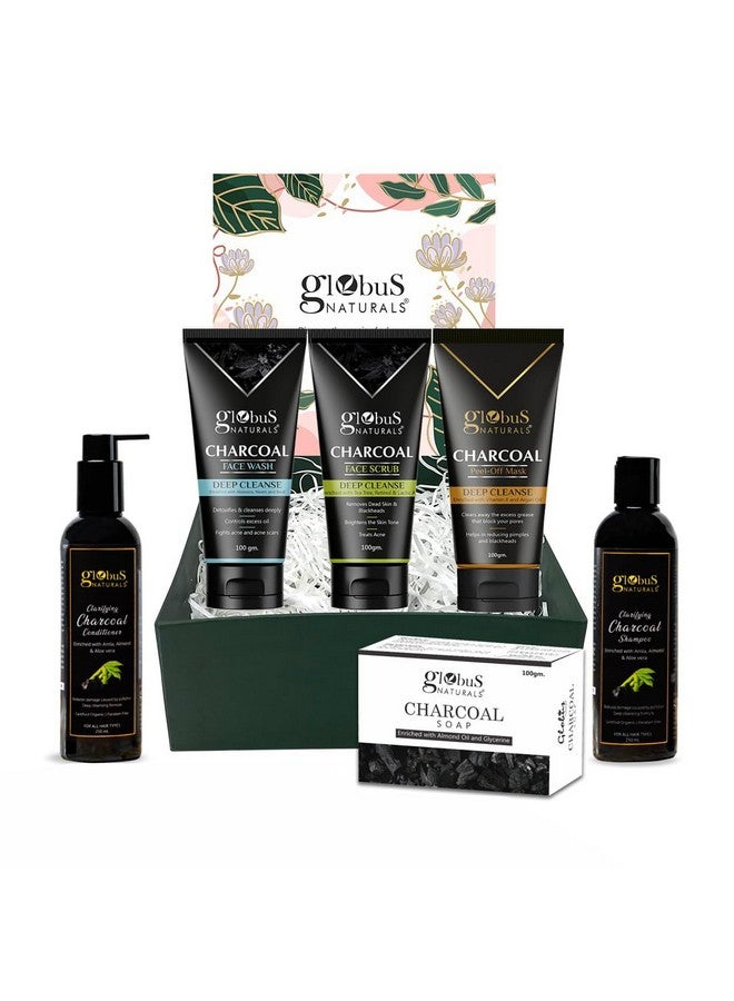 Globus Naturals Charcoal Detox Gift Box, Set Of 6 - Face Wash, Face Scrub, Peel Off Mask, Shampoo, Conditioner, Soap, For Oily, Combination, Sensitive & Acne Prone Skin, Both Men & Women - Image 1
