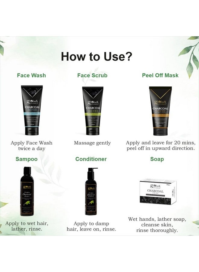 Globus Naturals Charcoal Detox Gift Box, Set Of 6 - Face Wash, Face Scrub, Peel Off Mask, Shampoo, Conditioner, Soap, For Oily, Combination, Sensitive & Acne Prone Skin, Both Men & Women - Image 5