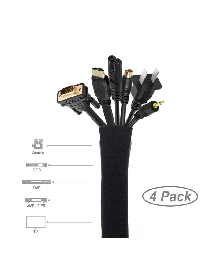 4 Pcs Cable Management Sleeve - Cord Organizer for TV Computer Home Entertainment - Flexible Zip-Up Wire Cover Wrap - Image 2